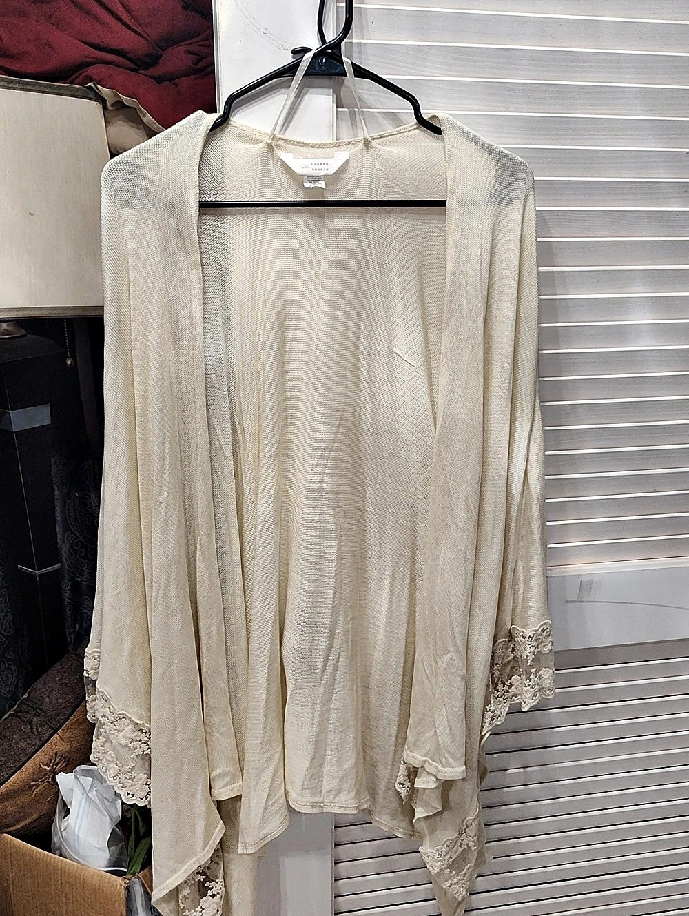 LC Lauren Conrad Cream Lace Trim Shrug